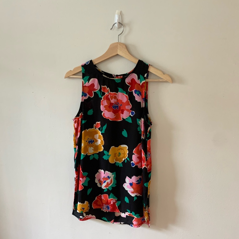 Who What Wear Target Sleeveless Bright Floral and Black Blouse, Size XS